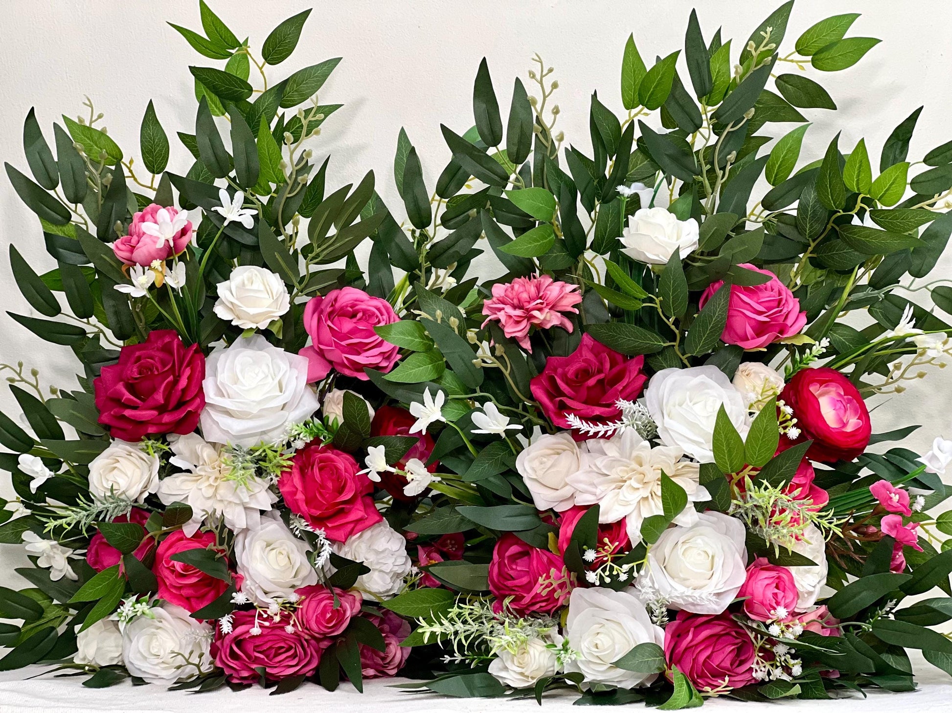 Hot Pink Aisle Marker Wedding White Fuchsia Floor Arrangement Barrel Decor Ivory Ground Arch Eucalyptus Ranunculus Artiricial Flower Magenta
