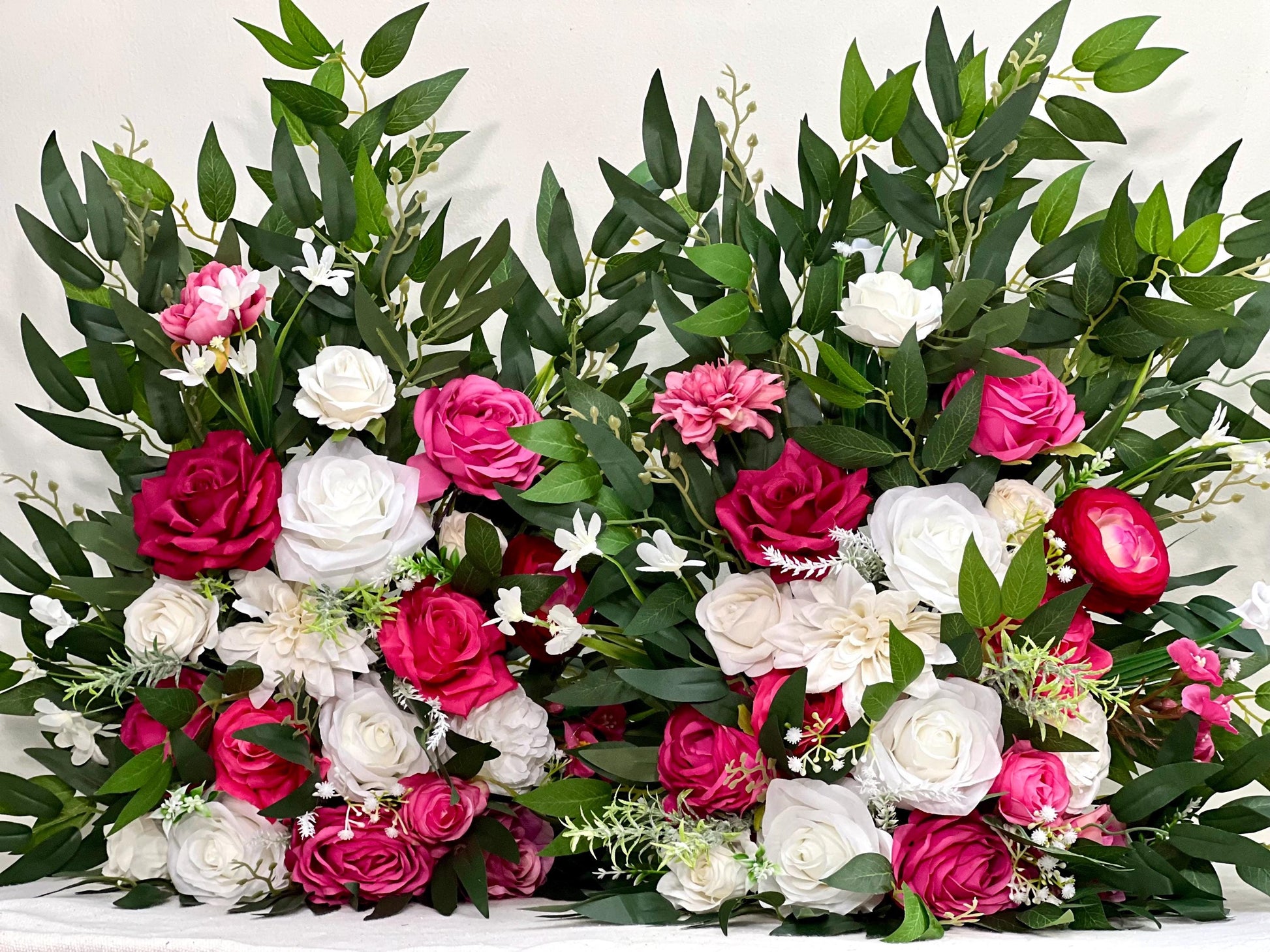 Hot Pink Aisle Marker Wedding White Fuchsia Floor Arrangement Barrel Decor Ivory Ground Arch Eucalyptus Ranunculus Artiricial Flower Magenta