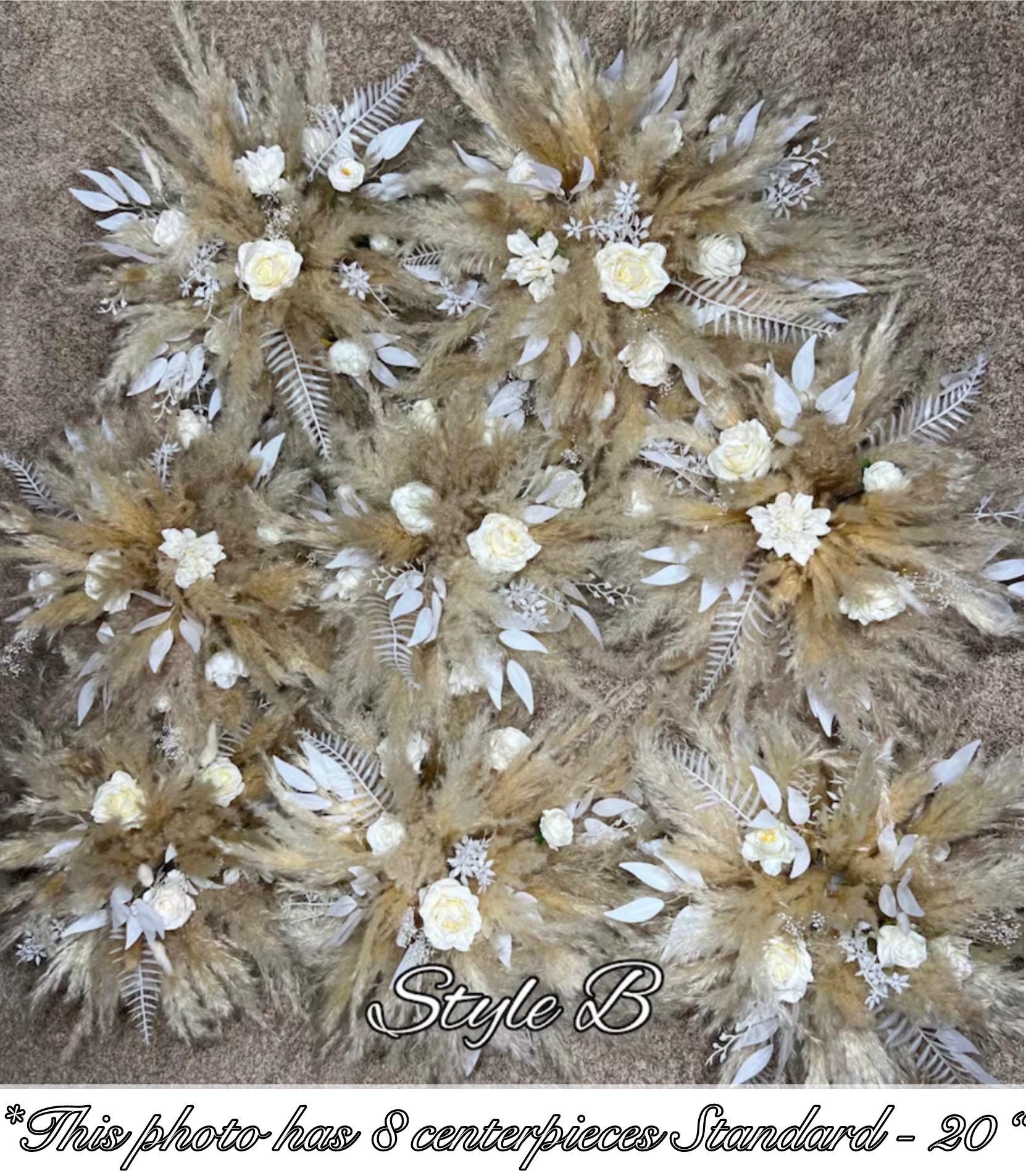 Wedding White Centerpiece Boho Pampas Grass Centerpiece Table Flower Ball Barrel Decor Wiskey Stand Ivory Artificial Flower