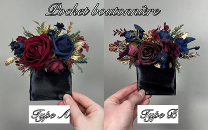 Bridesmaids Small Bouquet Burgundy Navy Blue Wedding Petite Bouquet Flower Girl Gold Dark Blue Winter Pine Tree Wine Red Artificial Flower
