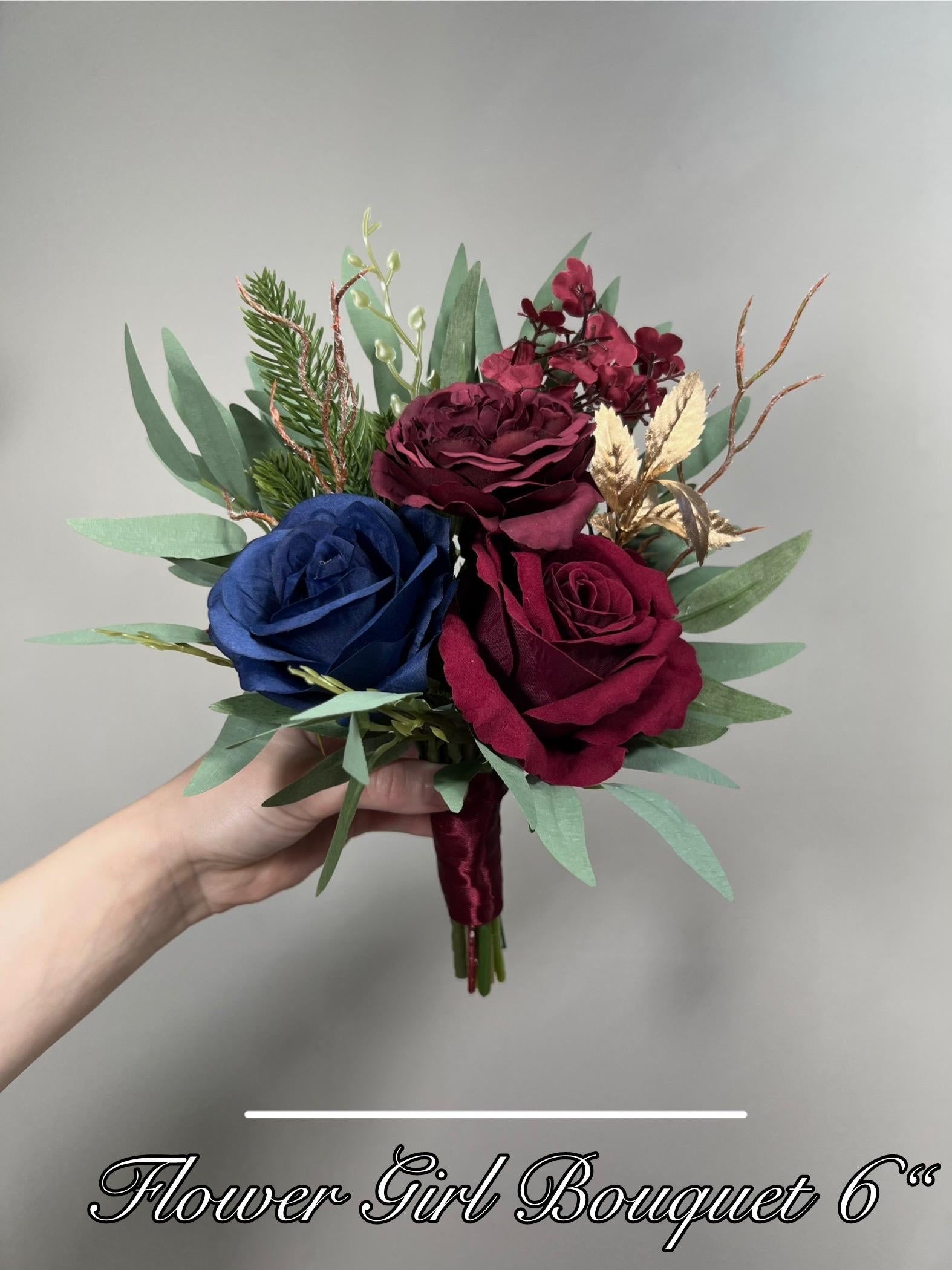 Burgundy & Navy Wedding Bridal Bouquet with Gold Accents Silk and Velvet Flowers Reddit
