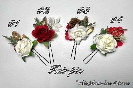Christmas Hair Pin Wedding White Red Gold Hairpiece Pine Cone Winter Artificial Flowers Dark Red Bridesmaids Hair Accessories Flower Girl