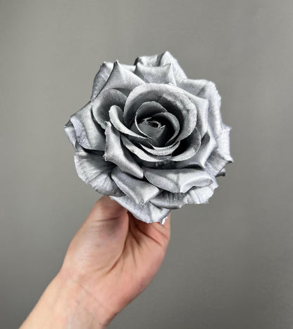 Silver Flower Heads Wedding Metalliac Silver Artiticial Flowers Roses Craft Supplies DIY Bouquet Platinum Rose Flower Metallic Gray