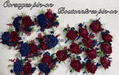 Burgundy Navy Blue Pocket Boutonnière Wedding Winter Square Boutonnière Groom Gold Wine Red Dark Blue Pine Tree Groomsmen Artificial Flower