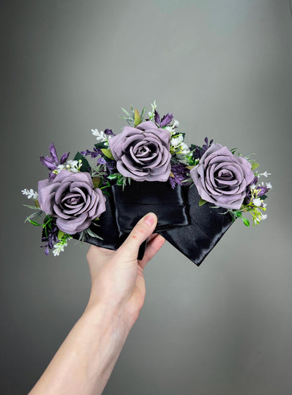 Plum Pocket Boutonniere Wedding Dusty Purple Groom Square Boutonniere Groomsmen Dark Purple Greenery Baby Breath Artificial Flowers