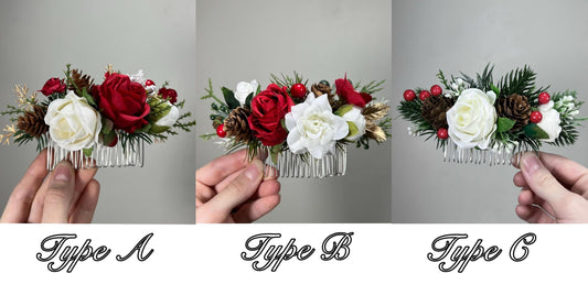 White Hair Comb Christmas Wedding Pine Cone Headpiece Floral Artiticial Pine Tree Winter Hair Comb Bridal Accessories Bridesmaids Ivory