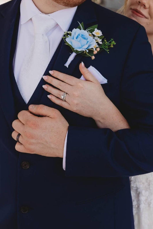 Blue Boutonniere Wedding Groom Dusty Blue Boutonnières Groomsmen Light Blue Sky Groom Boutonnière Wild Flower Chamomile Artificial Flowers