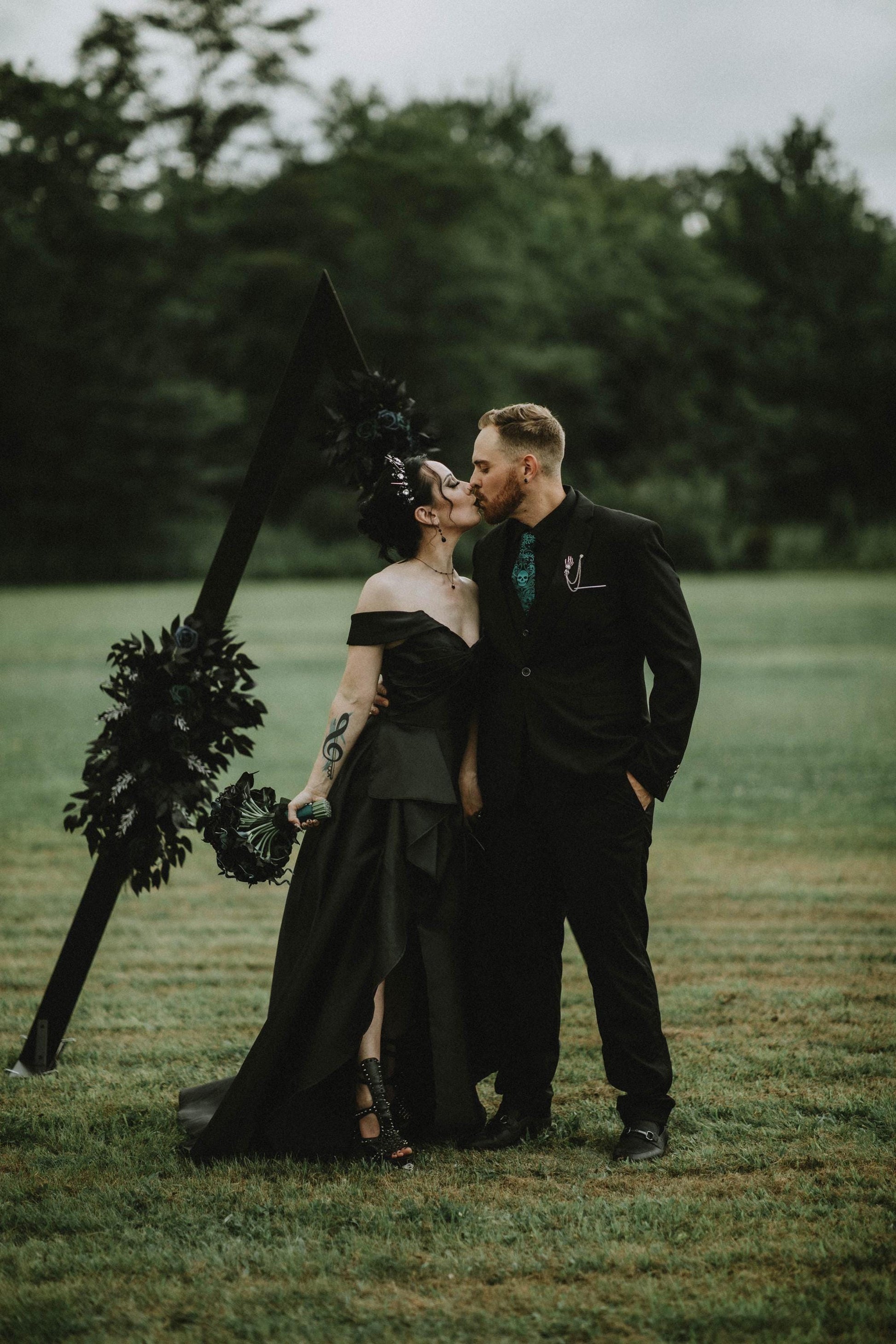 Black Arch Arrangement Black Teal Arch Aisle Arrangement Halloween Decor Gothic Black Dark Teal Arch Arrangement Black Teal