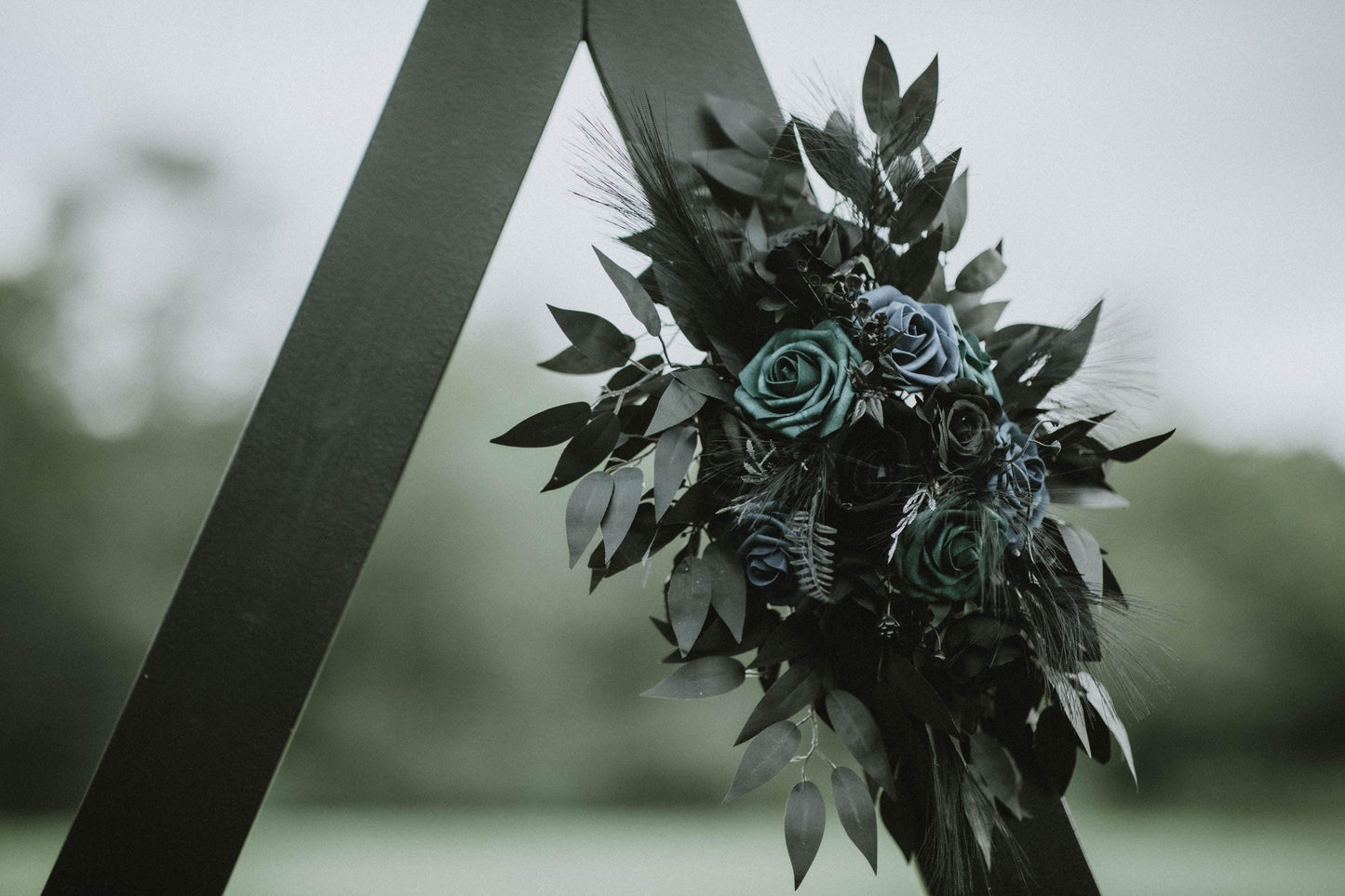 Black Arch Arrangement Black Teal Arbor Arrangement Halloween Decor Gothic Black Dark Teal Arch Flowers Black Teal Blue Artiricial Flower