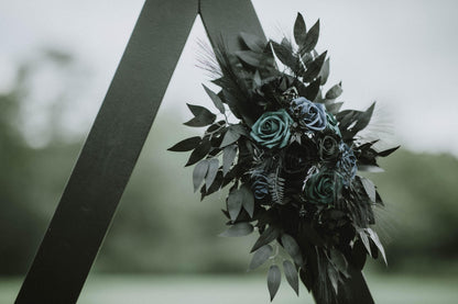 Black Arch Arrangement Black Teal Arch Aisle Arrangement Halloween Decor Gothic Black Dark Teal Arch Arrangement Black Teal
