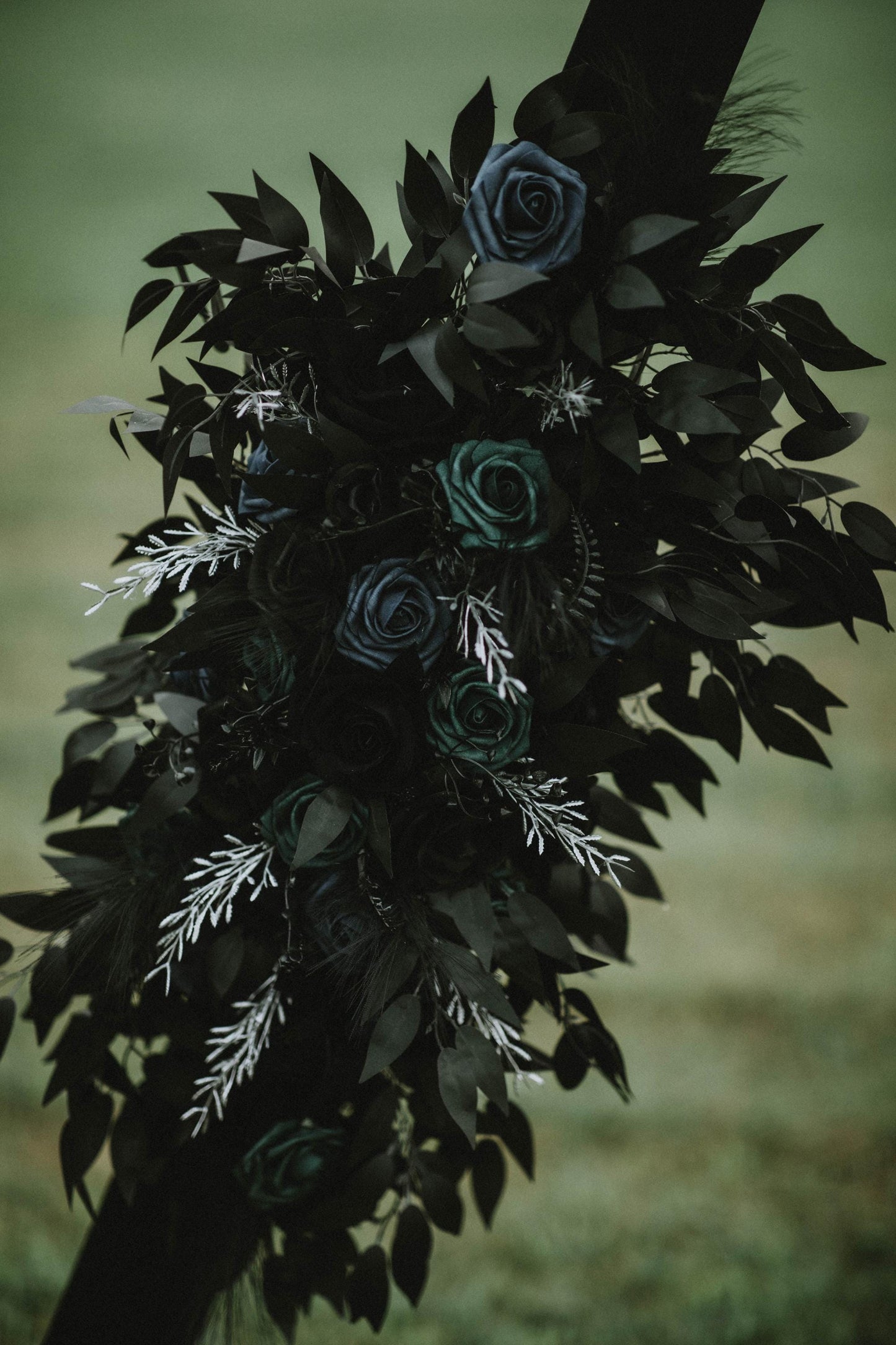 Black Arch Arrangement Black Teal Arch Aisle Arrangement Halloween Decor Gothic Black Dark Teal Arch Arrangement Black Teal