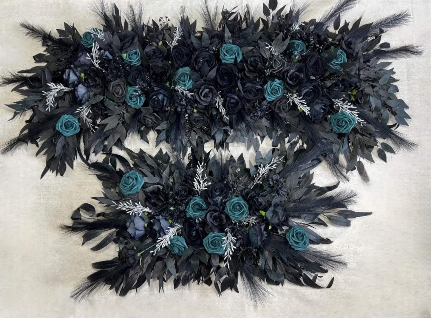Black Arch Arrangement Black Teal Arch Aisle Arrangement Halloween Decor Gothic Black Dark Teal Arch Arrangement Black Teal