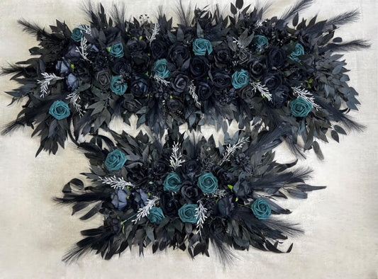 Black Arch Arrangement Black Teal Arch Aisle Arrangement Halloween Decor Gothic Black Dark Teal Arch Arrangement Black Teal