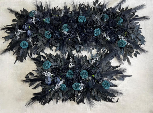 Black Arch Arrangement Black Teal Arch Aisle Arrangement Halloween Decor Gothic Black Dark Teal Arch Arrangement Black Teal Reddit