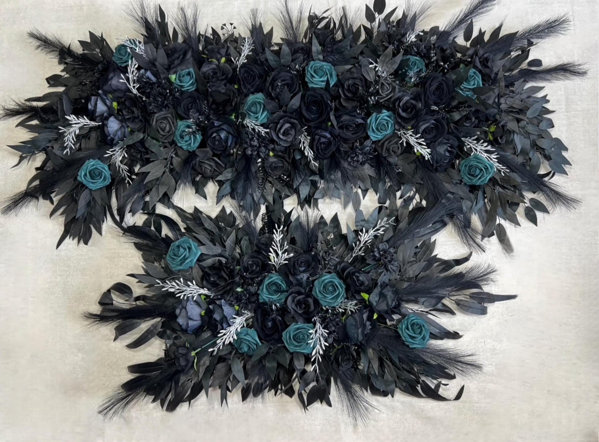 Black Arch Arrangement Black Teal Arbor Arrangement Halloween Decor Gothic Black Dark Teal Arch Flowers Black Teal Blue Artiricial Flower