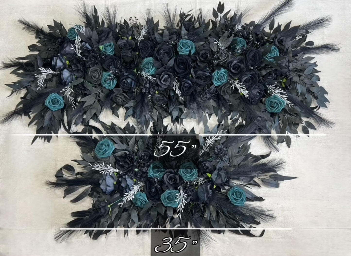 Black Arch Arrangement Black Teal Arch Aisle Arrangement Halloween Decor Gothic Black Dark Teal Arch Arrangement Black Teal
