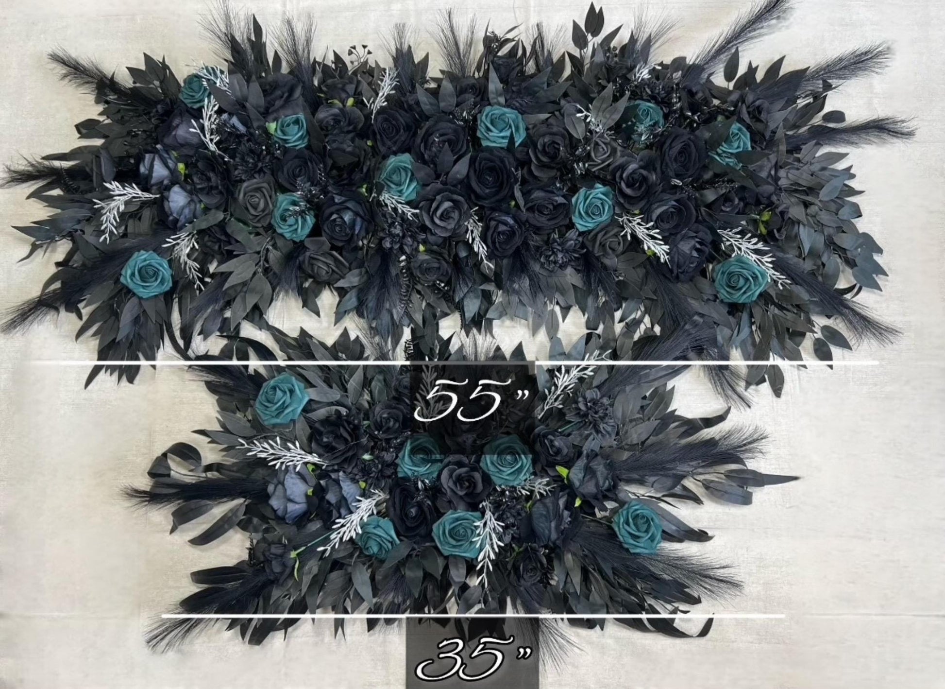 Black Arch Arrangement Black Teal Arbor Arrangement Halloween Decor Gothic Black Dark Teal Arch Flowers Black Teal Blue Artiricial Flower