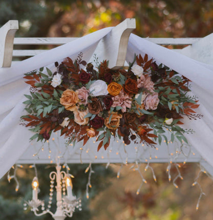 Wedding Burgundy Arch Arrangement Ivory Dusty Rose Arch Aisle Arrangement Terracotta Decor Rust Burnt Orange Artificial Flowers Eucalyptus