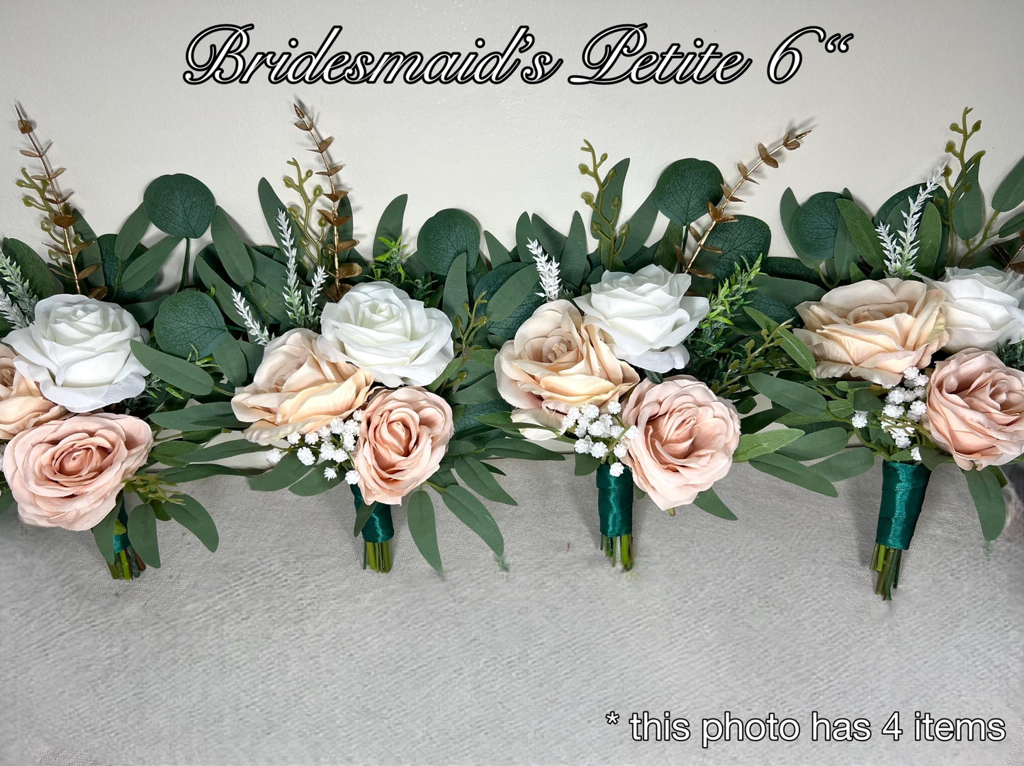 White Bouquet Bridesmaids Wedding Dusty Rose Blush Pink Gold Small Bridesmaids Petite Bouquet Flower Girl Artificial Flowers Eucalyptus Sage