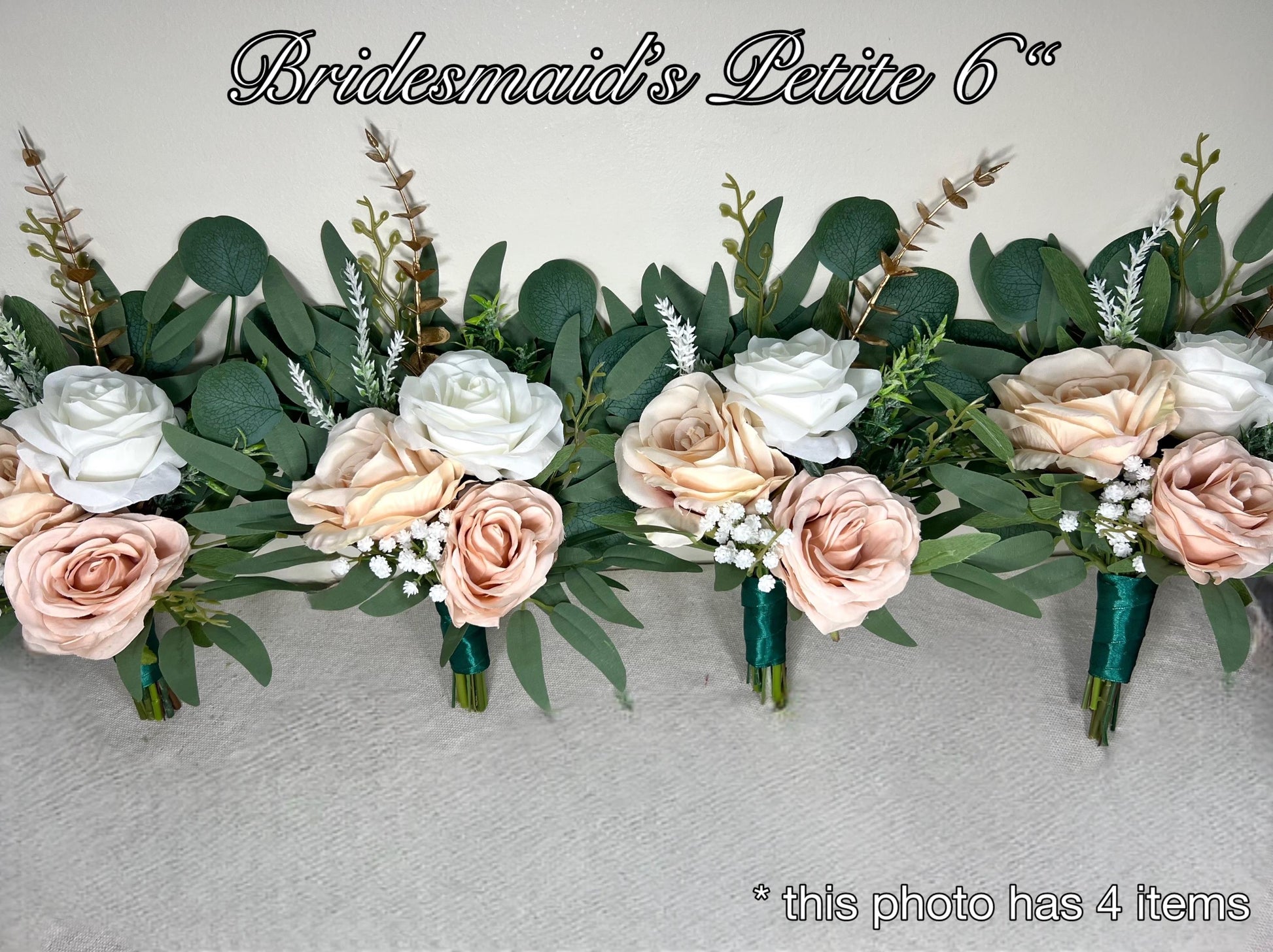 White Bouquet Bridesmaids Wedding Dusty Rose Blush Pink Gold Small Bridesmaids Petite Bouquet Flower Girl Artificial Flowers Eucalyptus Sage