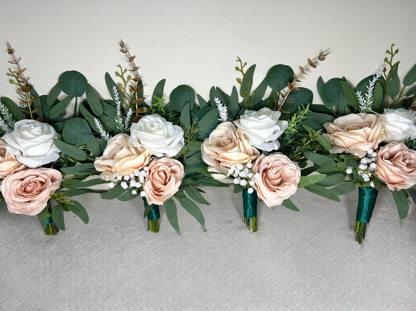 White Bouquet Bridesmaids Wedding Dusty Rose Blush Pink Gold Small Bridesmaids Petite Bouquet Flower Girl Artificial Flowers Eucalyptus Sage