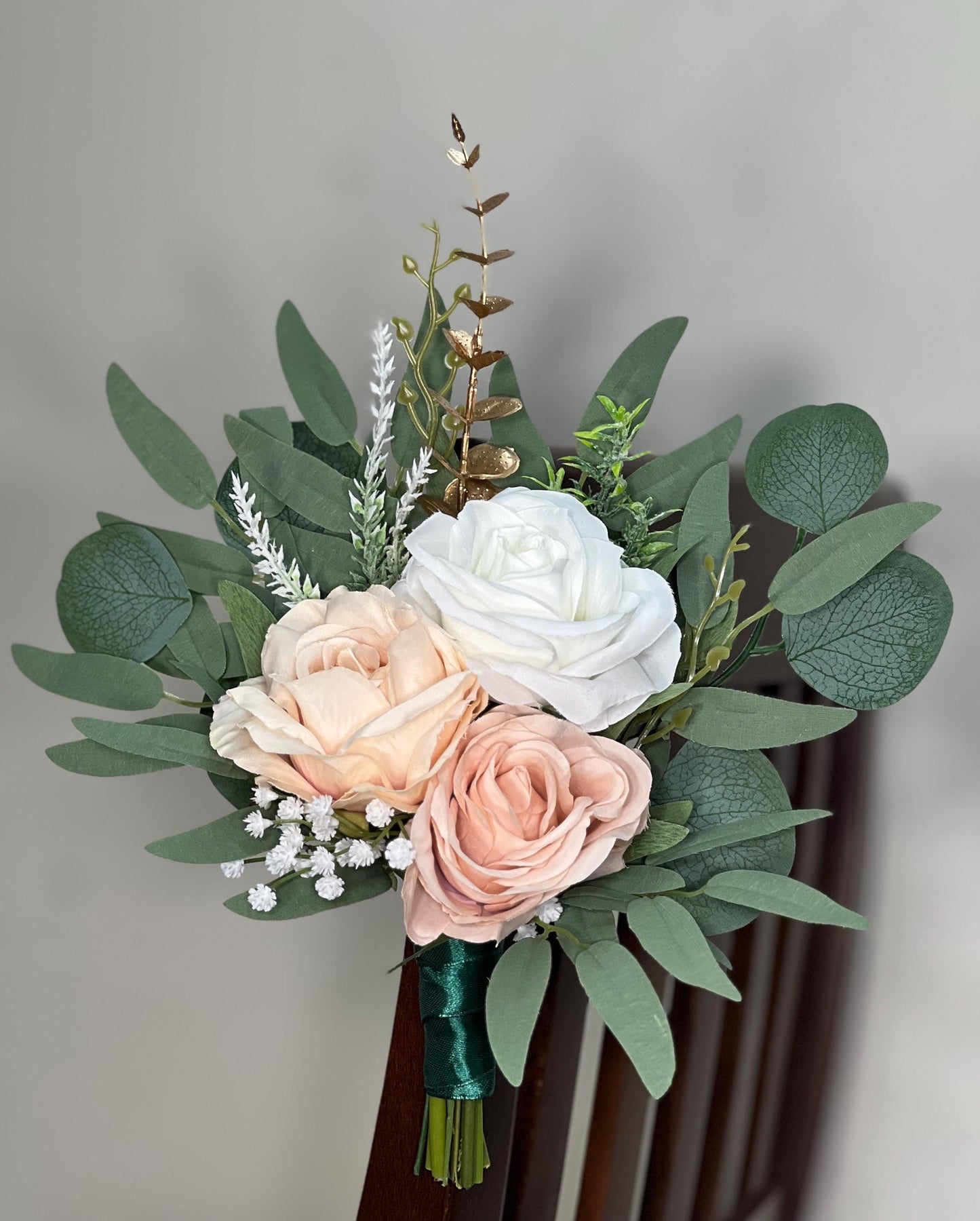 Blush White Pew Decor Flower Wedding Dusty Rose Ivory Gold Chair Decor Aisle Marker Sage Green Eucalyptus Baby Breath Artiticial Flower