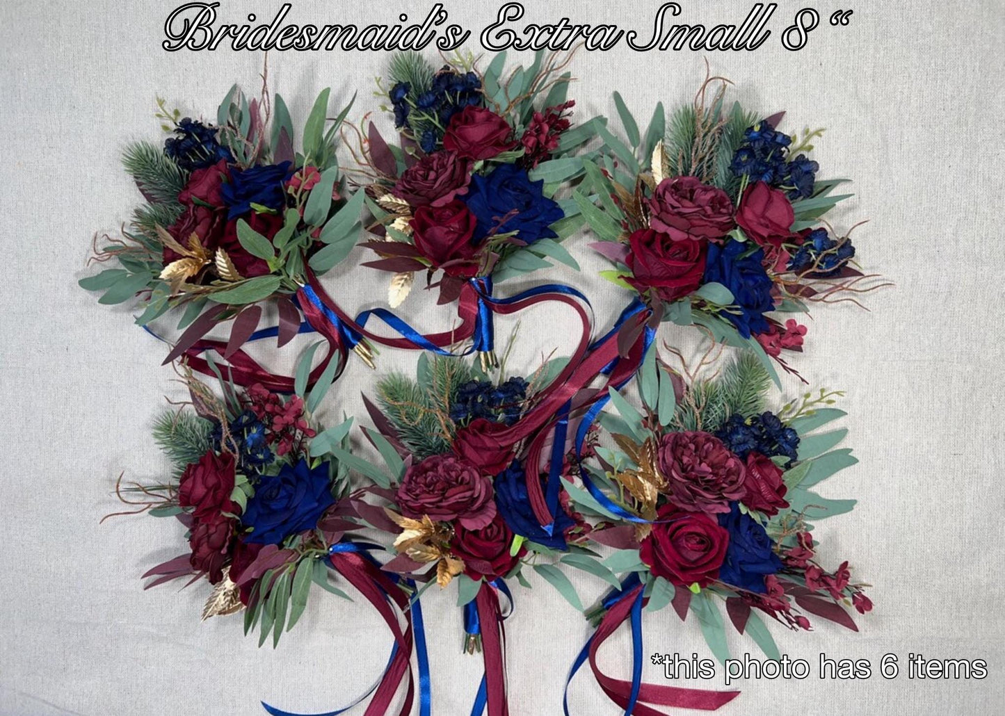 Bridesmaids Small Bouquet Burgundy Navy Blue Wedding Petite Bouquet Flower Girl Gold Dark Blue Winter Pine Tree Wine Red Artificial Flower