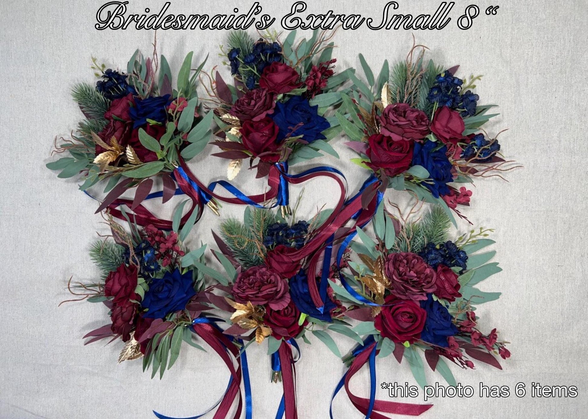 Bridesmaids Small Bouquet Burgundy Navy Blue Wedding Petite Bouquet Flower Girl Gold Dark Blue Winter Pine Tree Wine Red Artificial Flower