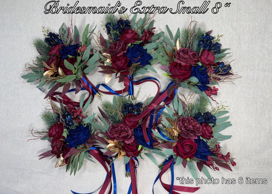 Bridesmaids Small Bouquet Burgundy Navy Blue Wedding Petite Bouquet Flower Girl Gold Dark Blue Winter Pine Tree Wine Red Artificial Flower