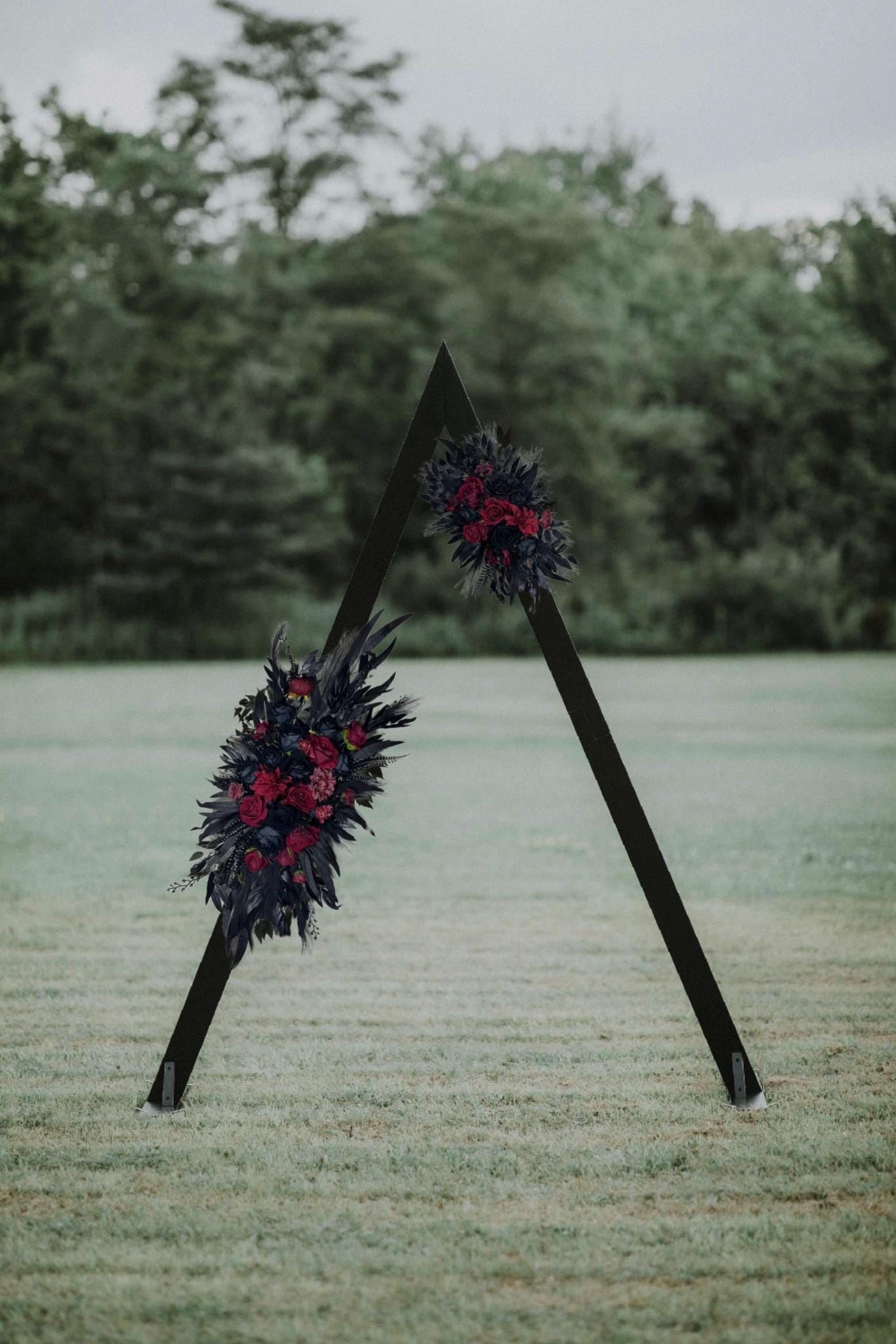 Black Bouquet Cascade Burgundy Bridal Gothic Halloween Cascading Bouquet Black Decor Burgundy Gold Artificial Flower Bridesmaids Black
