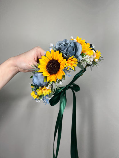 Sunflower Comb Floral Dusty Blue Wedding Head Piece Hair Comb Sunflower Bridal Blue Hair Clip Accessories Blue Hair Comb Artificial Flower