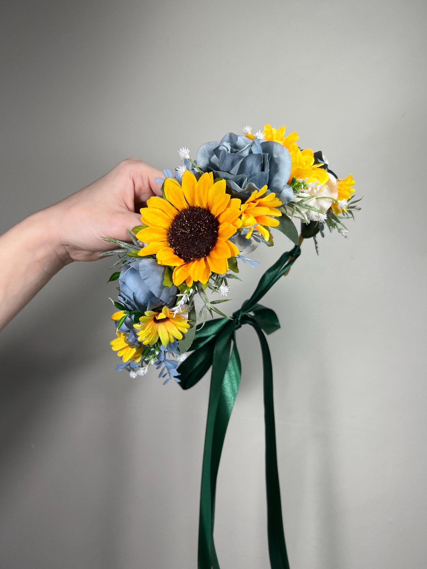 Sunflower Corsage Wedding Dusty Blue Sunflower Wrist Corsage Mom Yellow Sunflower Corsages Blue Sunflower Fall Baby Breath White Corsage