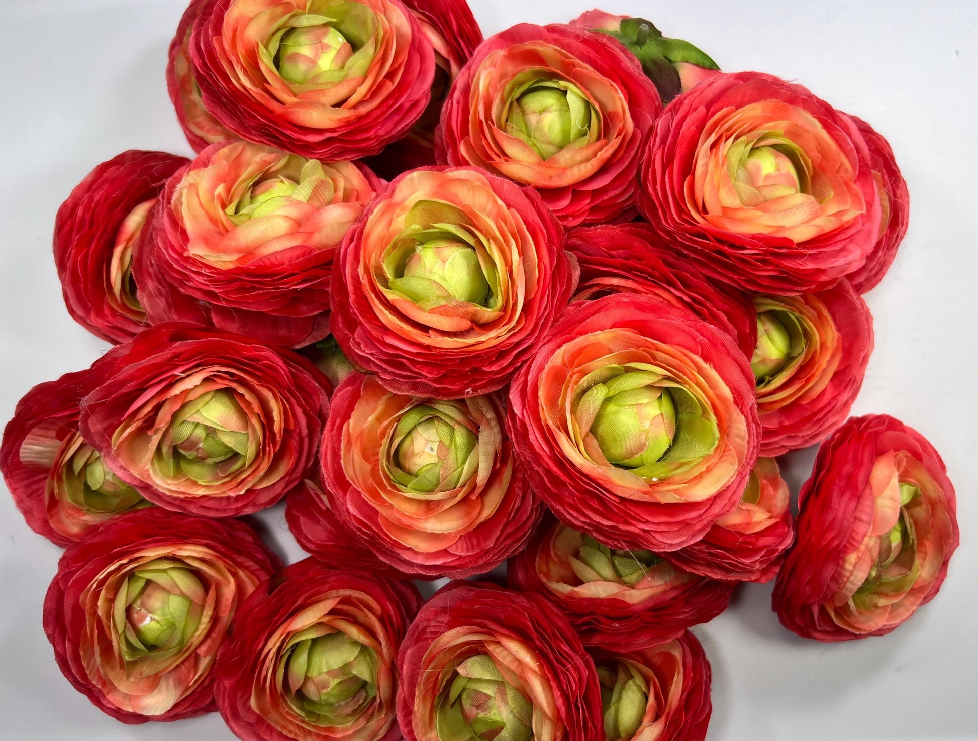 Coral Ranunculus Flower Heads Wedding Sunset Flowers Artificial DIY Craft Supplies Bouquet Flame Rununculus Heads Faux Decor Silk Flowers