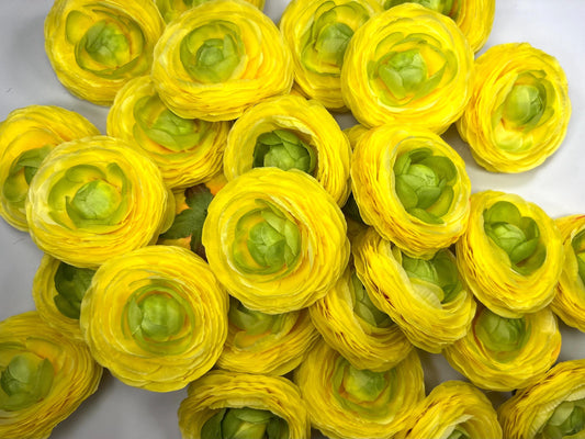 Yellow Ranunculus Flower Heads Wedding Bright Yellow Sunny Flowers Artificial DIY Craft Supplies Buttercup Rununculus Heads Silk Flowers