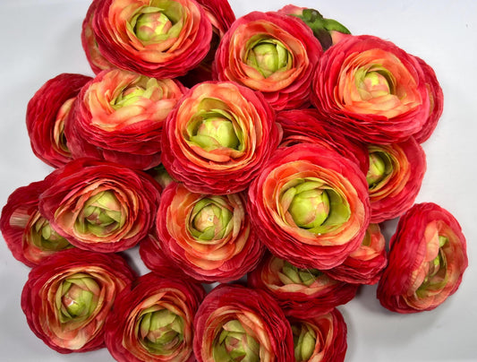 Coral Ranunculus Flower Heads Wedding Sunset Flowers Artificial DIY Craft Supplies Bouquet Flame Rununculus Heads Faux Decor Silk Flowers