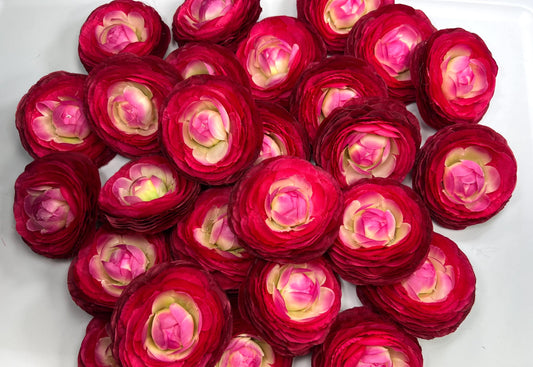 Fuchsia Ranunculus Flower Heads Wedding Hot Pink Flowers Artificial DIY Craft Supplies Bouquet Rununculus Heads Faux Decor Silk Flowers