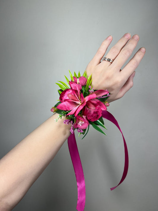 Hot Pink Corsage Orchid Wedding Wrist Corsage Fuchsia Tropical Beach Mom Corsage Prom Pink Bridesmaids Wristlet Artificial Flower Magenta