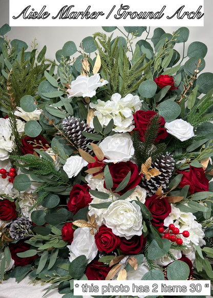 Christmas Cascading Bouquet Bridal Wedding White Red Winter Bouquet Cascade Pine Cones Bridesmaids Ivory Dark Red Gold Artificial Flower