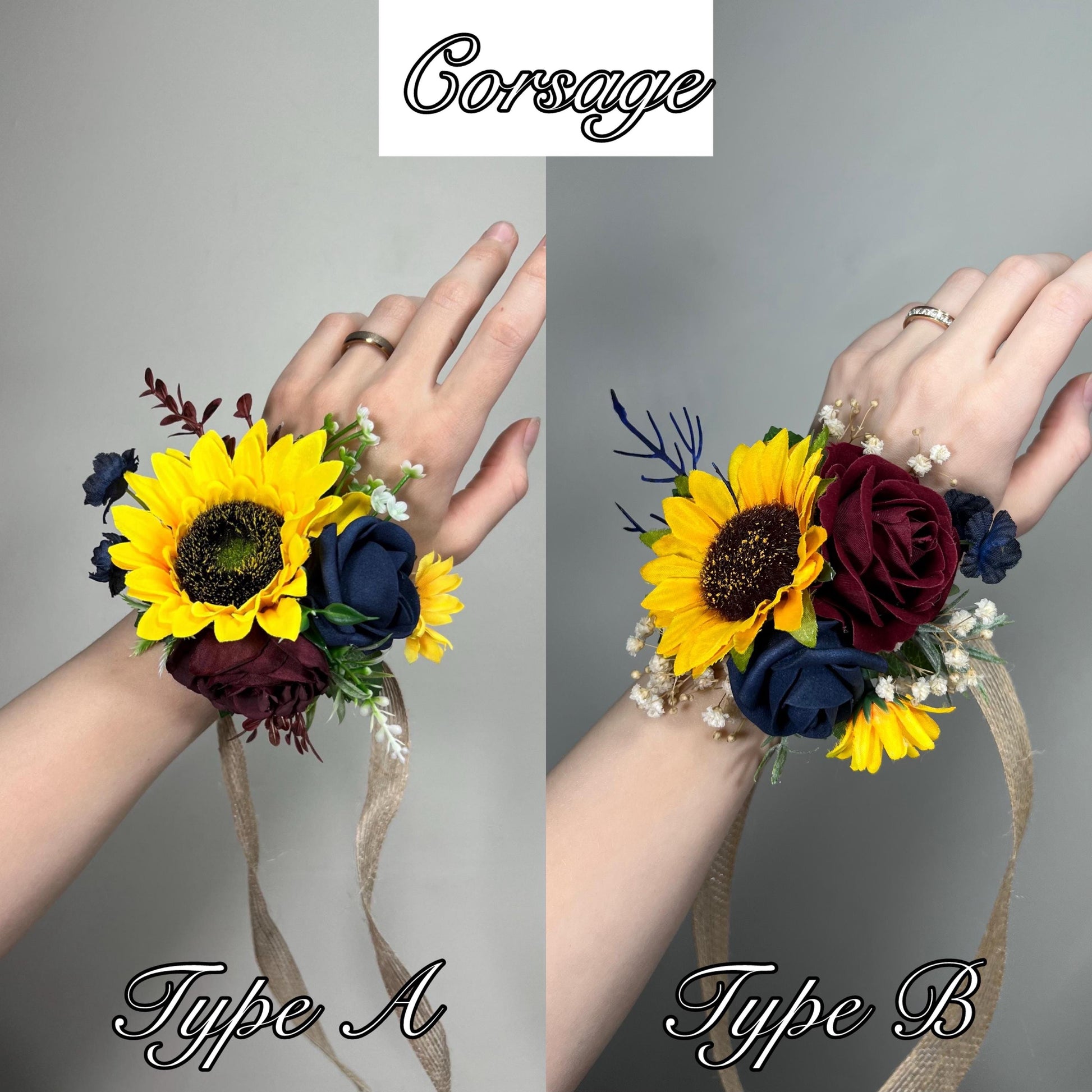 Sunflowers Corsage Wedding Burgundy Navy Blue Sunflower Corsage Wrist Bridesmaids Sunflowers Corsage Maroon Navy Blue Dark Corsage Fall