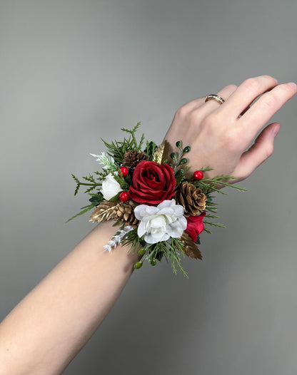 Christmas Pocket Boutonniere Wedding White Christmas Boutonnière Square Red Groom Gold Boutonniere Pocket Red White Pine Cone Boutonniere