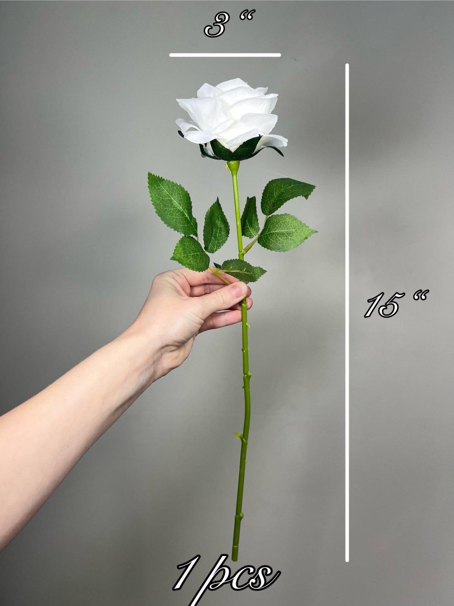 White Rose Artificial Flower Heads with Stem Leaves Wedding Roses for Bouquet DIY Pure White Roses Real Touch Floral White Supplies Flowers