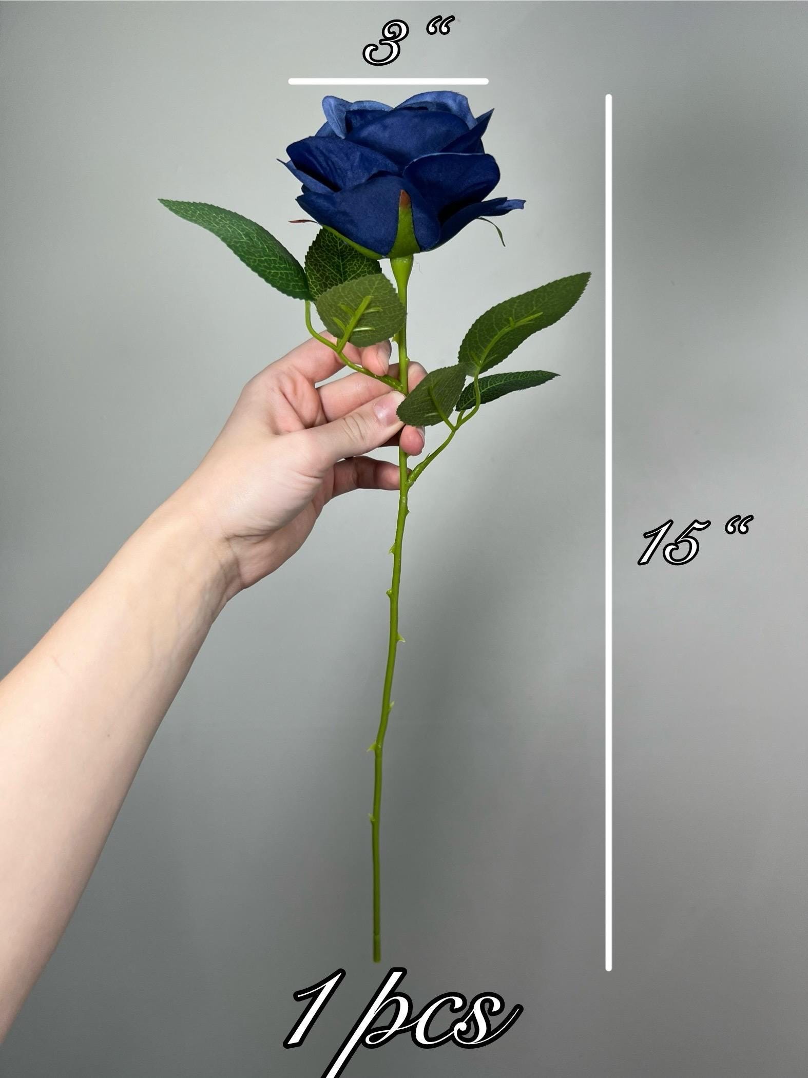 Navy Blue Roses Artificial Flower Heads with Stem Leaves Wedding Roses for Bouquet DIY Royal Blue Flowers Heads Silk Roses Dark Blue