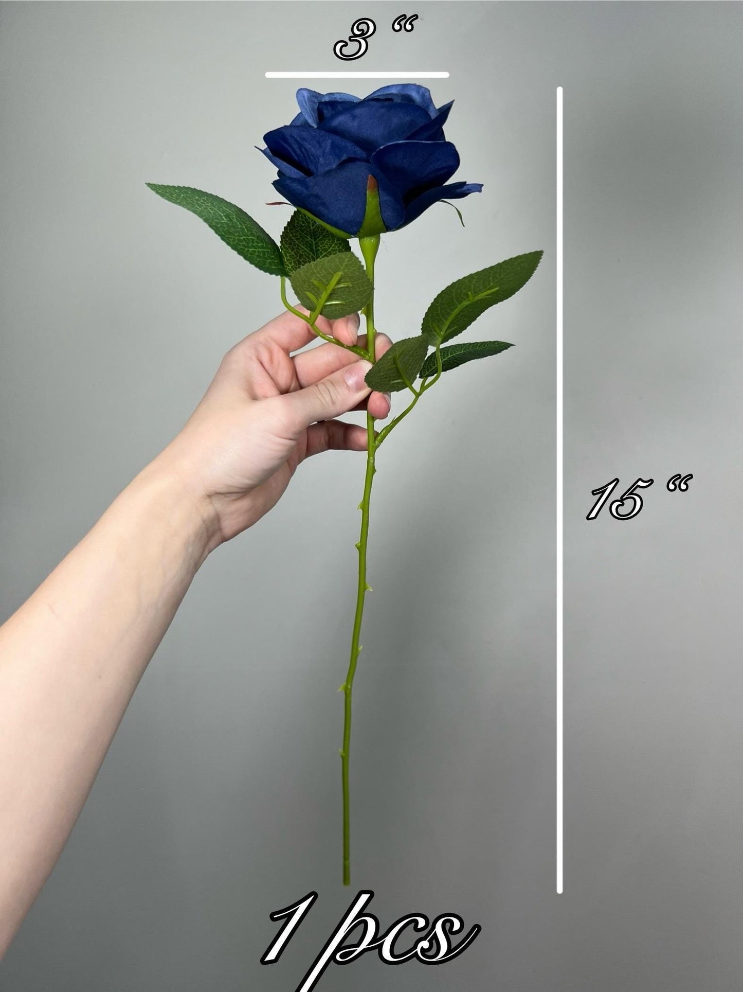 Navy Blue Roses Artificial Flower Heads with Stem Leaves Wedding Roses for Bouquet DIY Royal Blue Flowers Heads Silk Roses Dark Blue