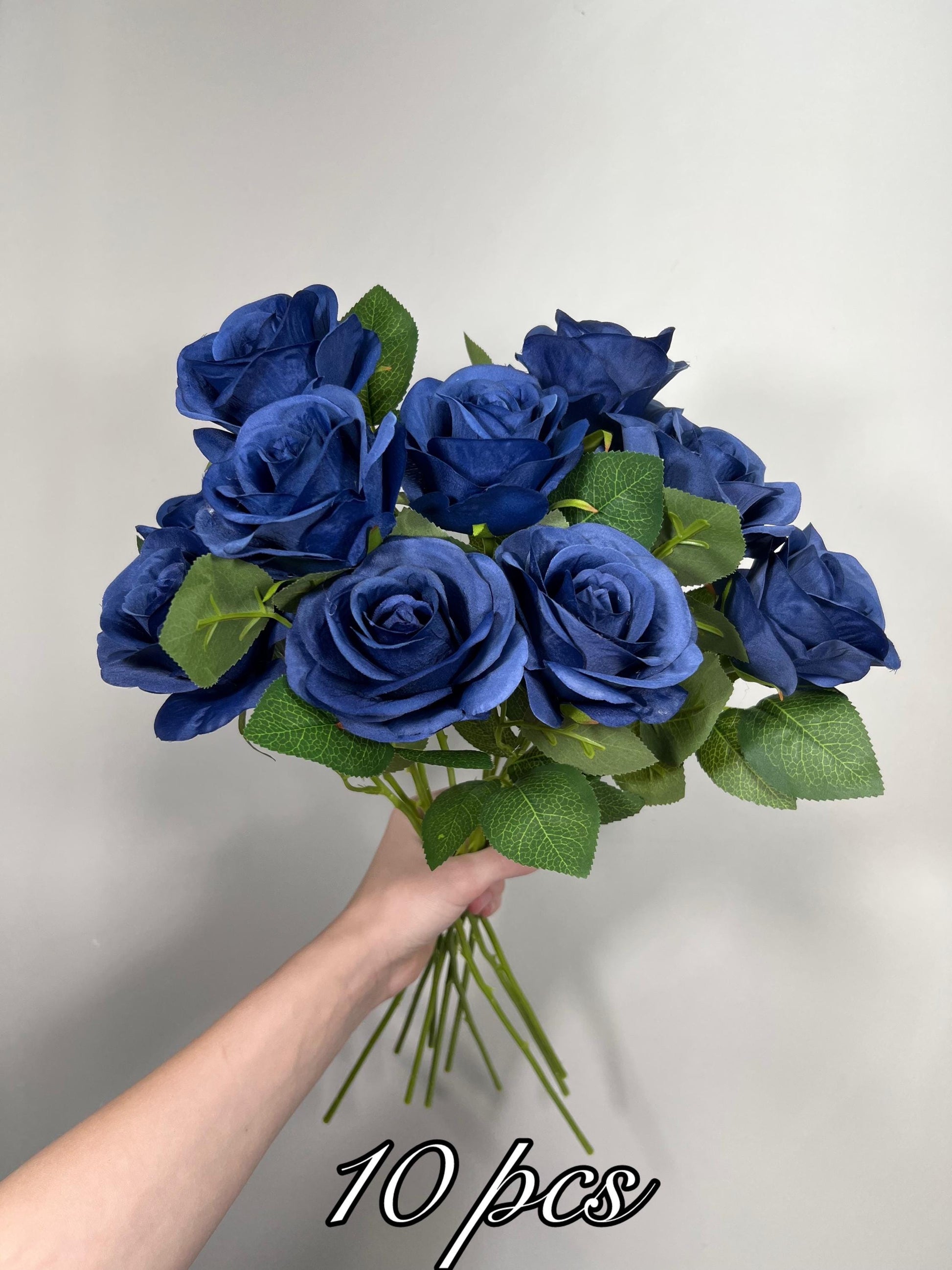 Navy Blue Roses Artificial Flower Heads with Stem Leaves Wedding Roses for Bouquet DIY Royal Blue Flowers Heads Silk Roses Dark Blue