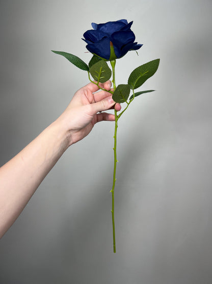 Navy Blue Roses Artificial Flower Heads with Stem Leaves Wedding Roses for Bouquet DIY Royal Blue Flowers Heads Silk Roses Dark Blue