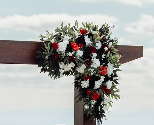 Black Red Arch Arrangement Wedding White Black Red Coner Arrangement Arch Gothic Black Arbor Arrangement Eucalyptus Artificial Flowers