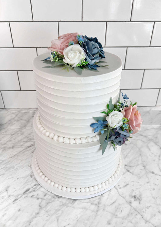 White Dusty Rose Blue Cake Decor Wedding Dusty Blue Ivory Flowers Cake Arrangement Topper Artiricial Flowers Blush Eucalyptus Sage Green