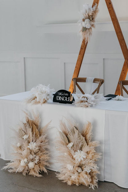 Set of 2 Wedding Aisle Marker Flower Floor Arrangement Whiskey Barrel Décor White Boho Ground Pampas Grass Dried Palm Leaves Natural