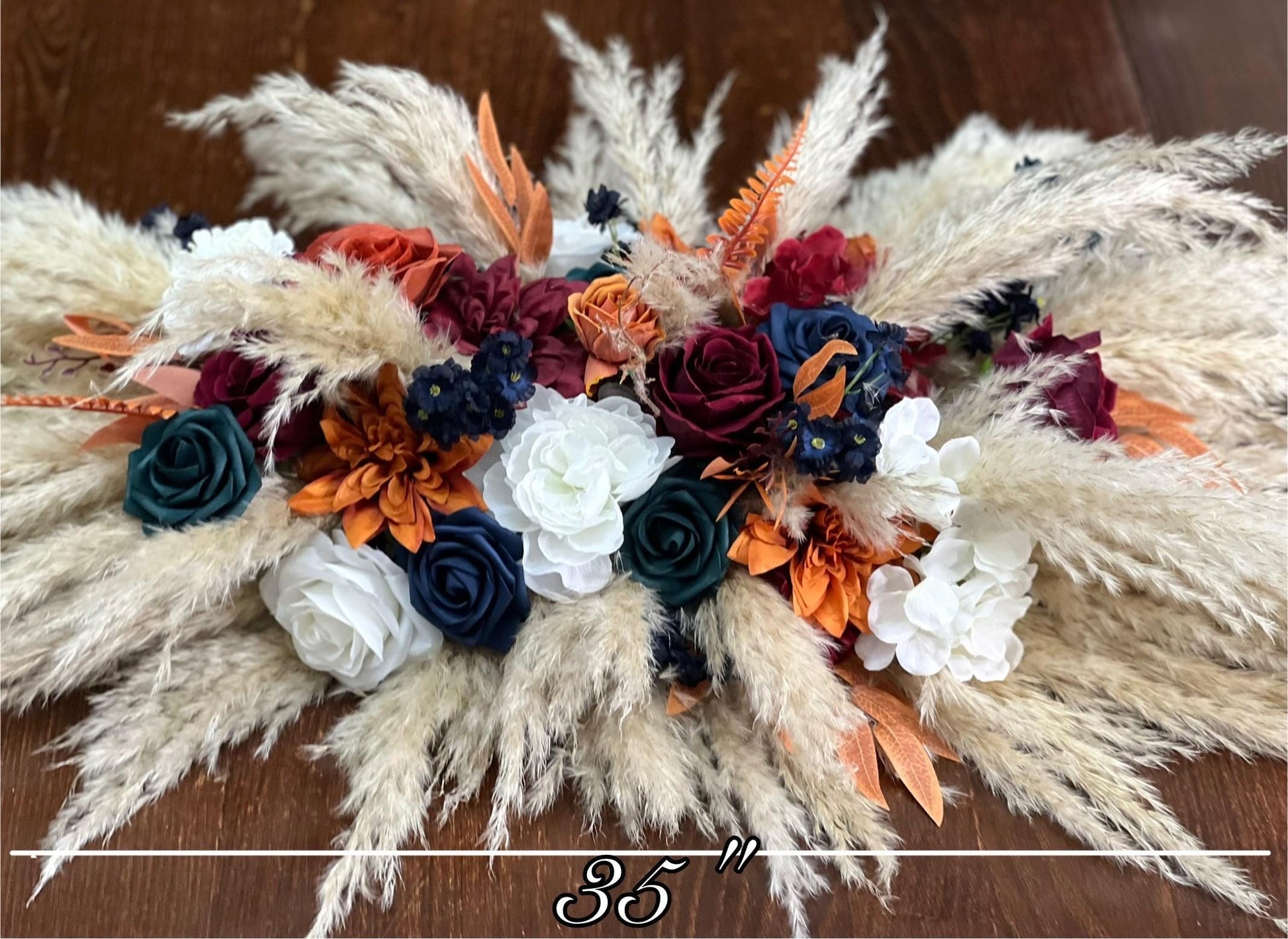 Burnt Orange White Navy Blue Centerpiece Wedding Table Decor Dark Teal Terracotta Burgundy Pampas Grass Sweetheart Boho Artiticial Flower
