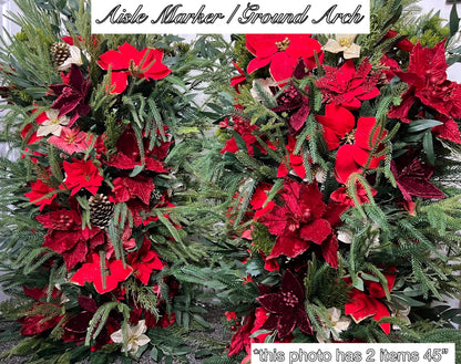 Set of 2 Christmas Aisle Marker Poinsettia Wedding Red Winter Ground Arch Holiday Wedding Evergreen Pine Tree Gold Barrel Whiskey Decor